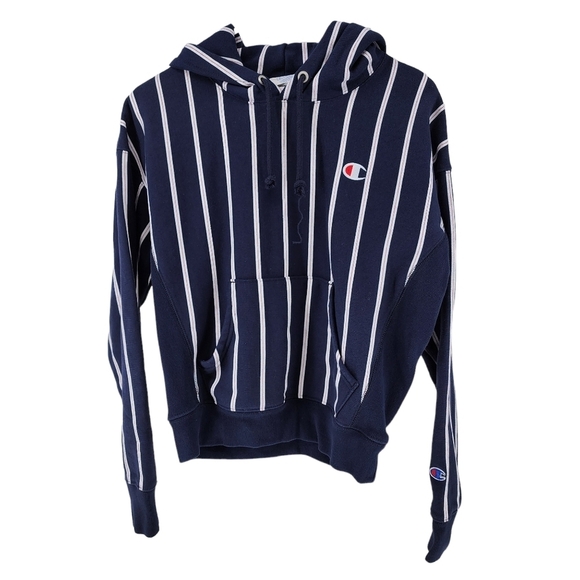 Champion Women's Reverse Weave Navy Stripe Pullover Hoodie - S - Picture 2 of 6